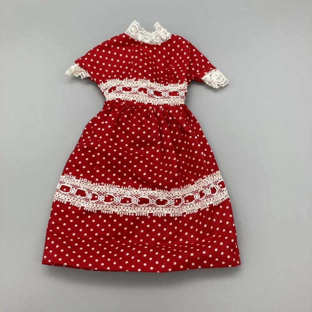 Set Of 2 Vintage Handmade Barbie Dresses Red White Polka Dot/Pink Gingham